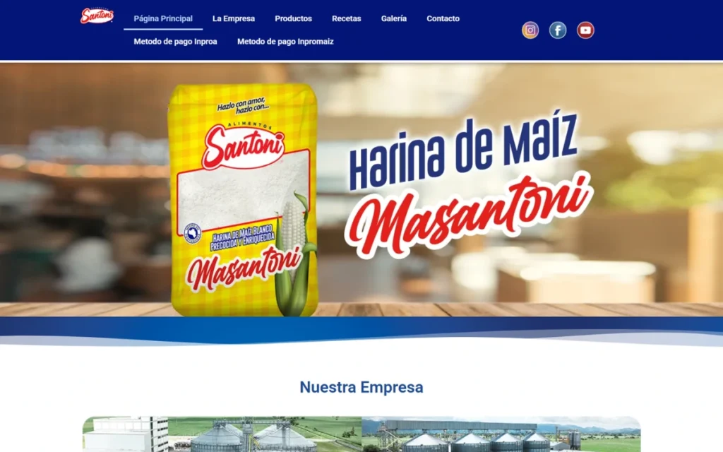 Sitio web de Alimentos Santoni, empresa de arroz y maíz en Venezuela