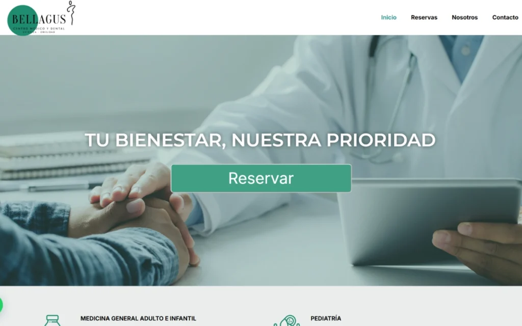 Sitio web del centro de salud integral Bellagus en Chile