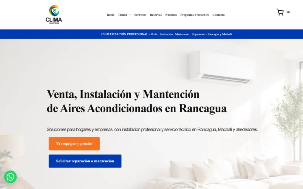Tienda online de Clima Solutions, climatización en Rancagua, Chile